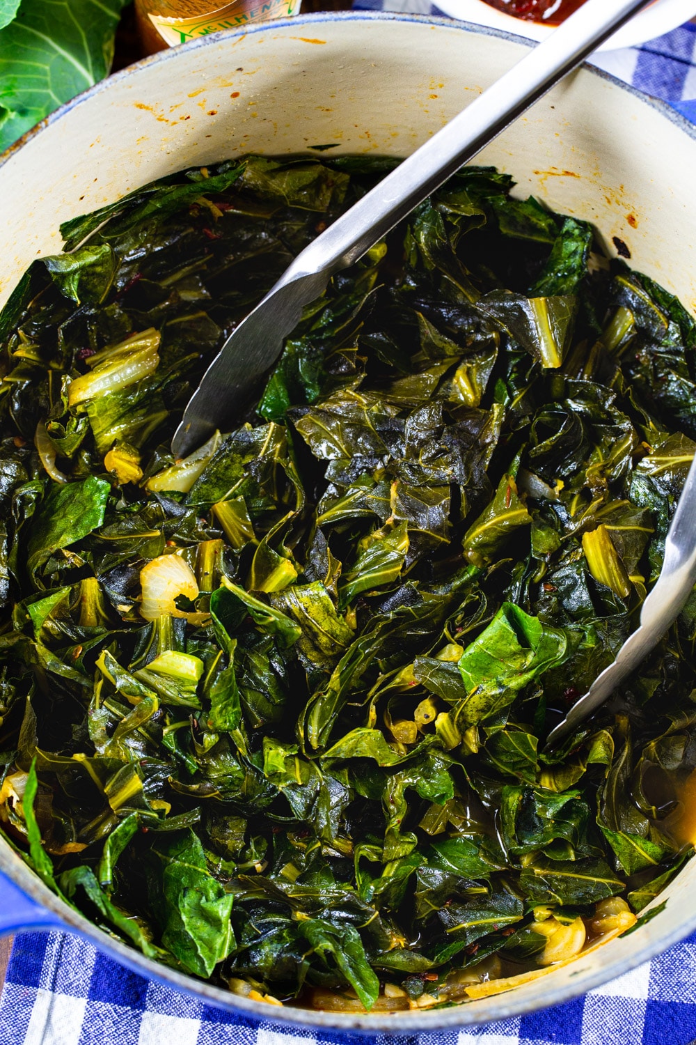 Collard Greens in a Dutch oven.