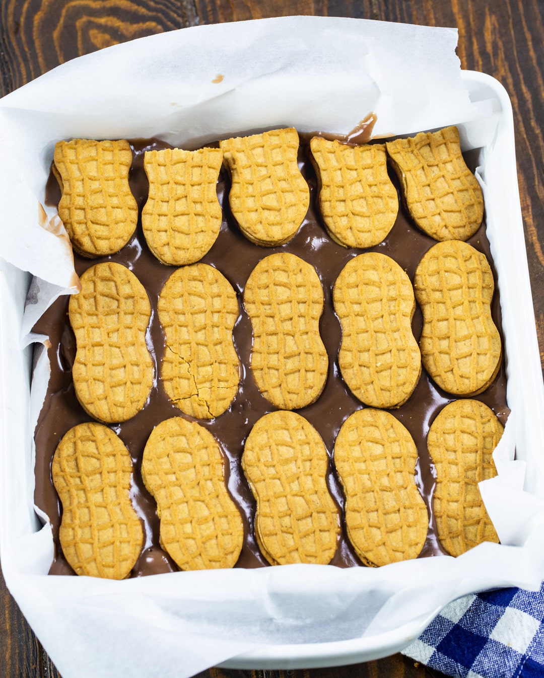 Nutter Butter cookies on top of pudding layer.