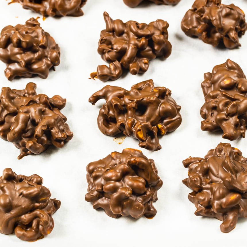 Chocolate Peanut Clusters with Pretzels
