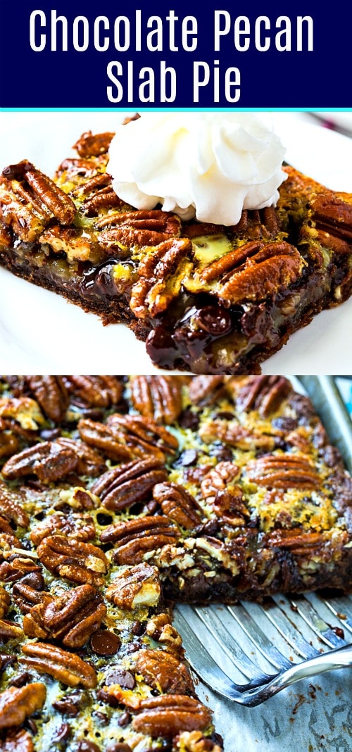 Chocolate Pecan Slab Pie with a chocolate crust #thanksgiving #pecanpie #slabpie #dessert
