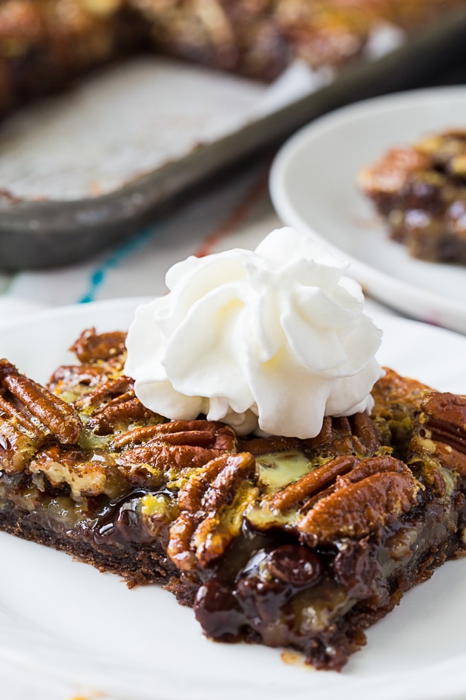 Chocolate Pecan Slab Pie with chocolate crust