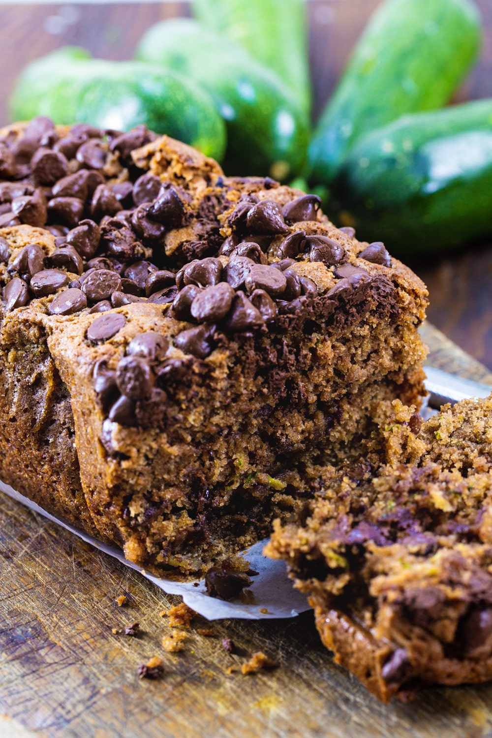 Chocolate Zucchini Bread with slice cut.