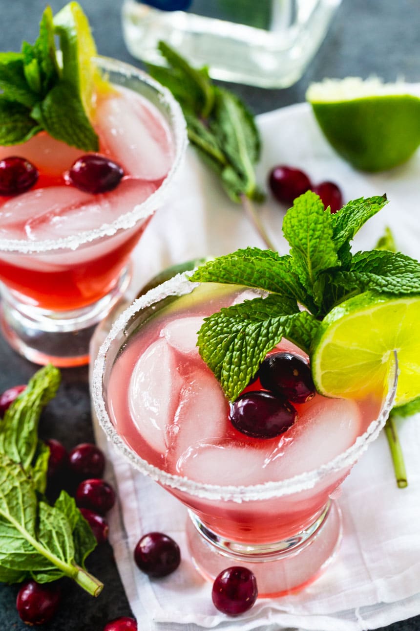 Two Christmas Margaritas with fresh mint sprigs.