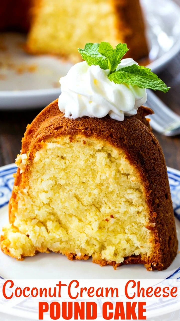 Close-up of Coconut Pound Cake slice.
