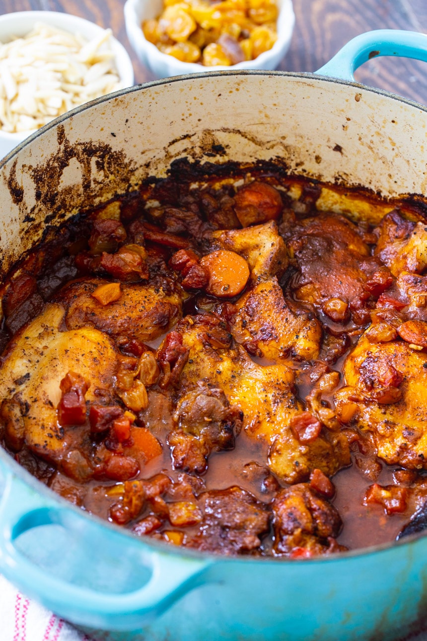 Country Captain Chicken in a Dutch oven