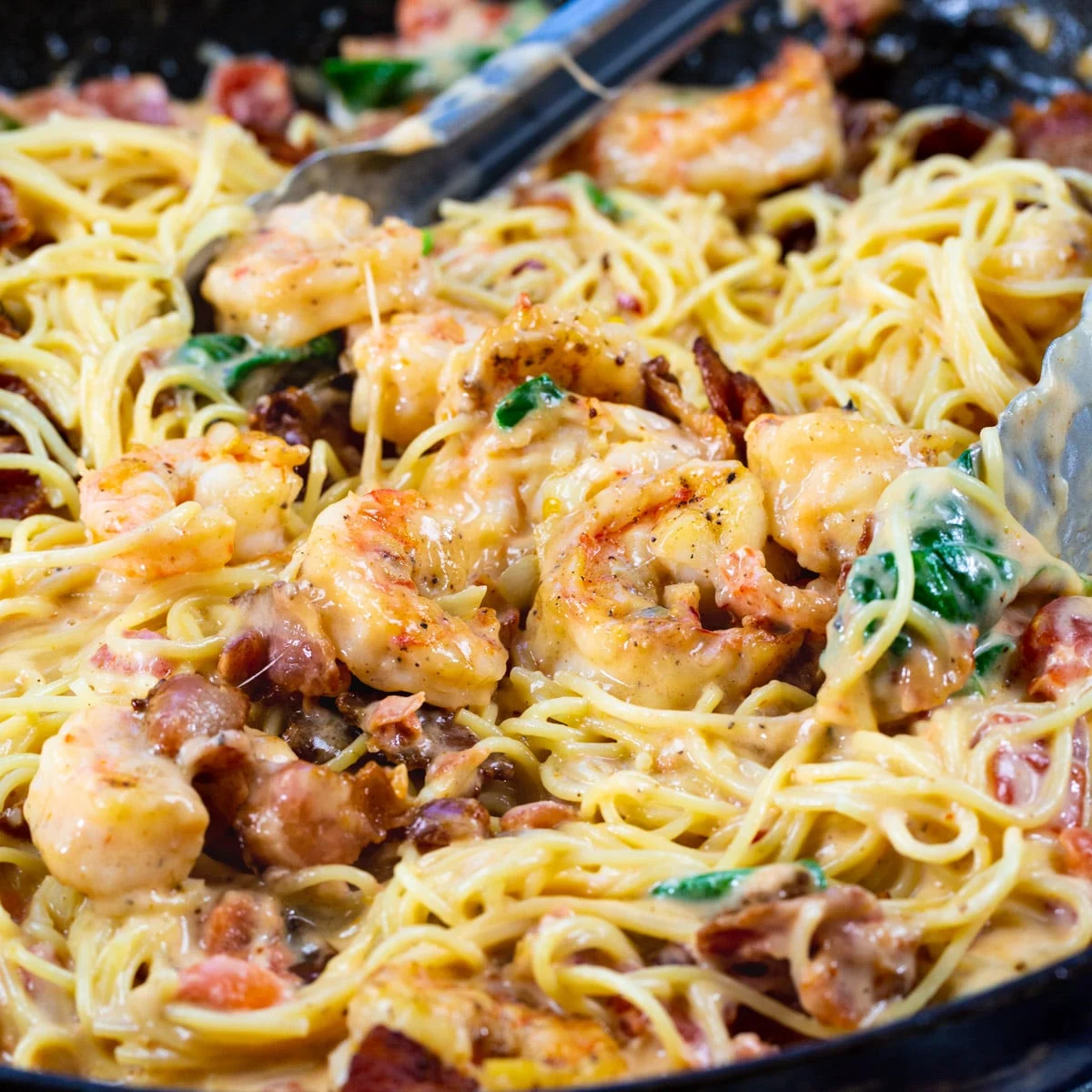 Creamy Angel Hair Pasta with Bacon and Shrimp