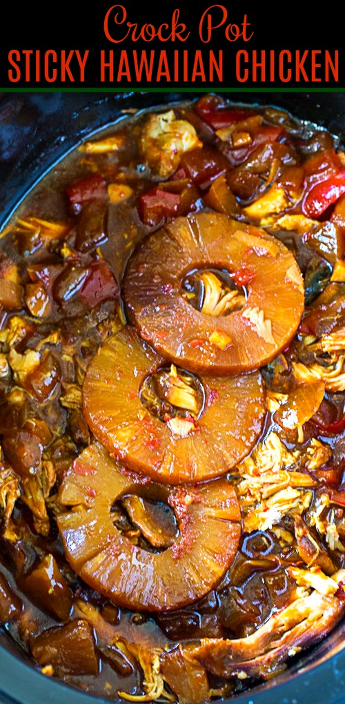 Hawaiian Sticky Chicken in a slow cooker.