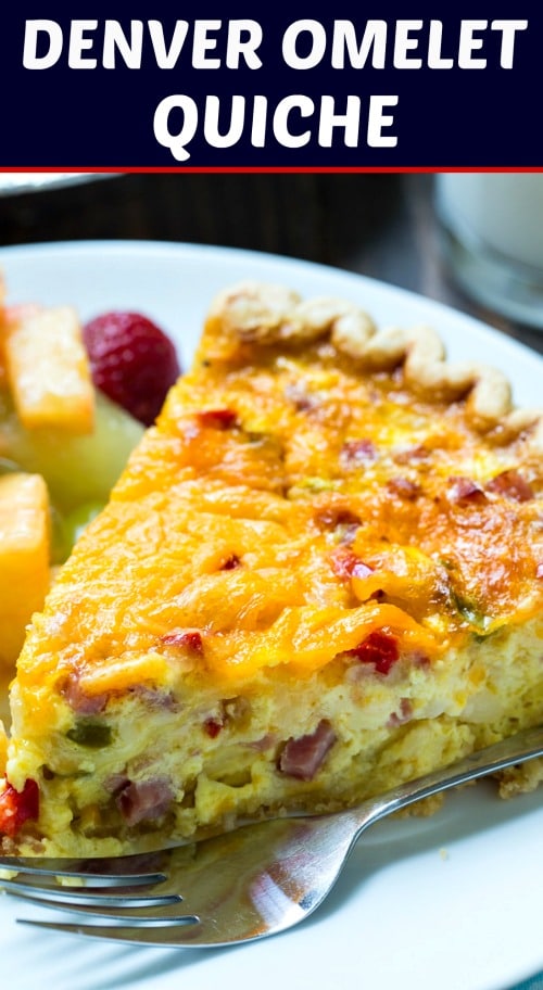 Denver Omelet Quiche with ham, onion, and bell pepper.