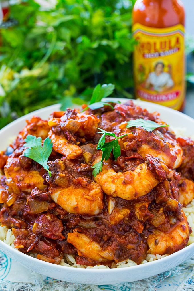 Deviled Shrimp over rice