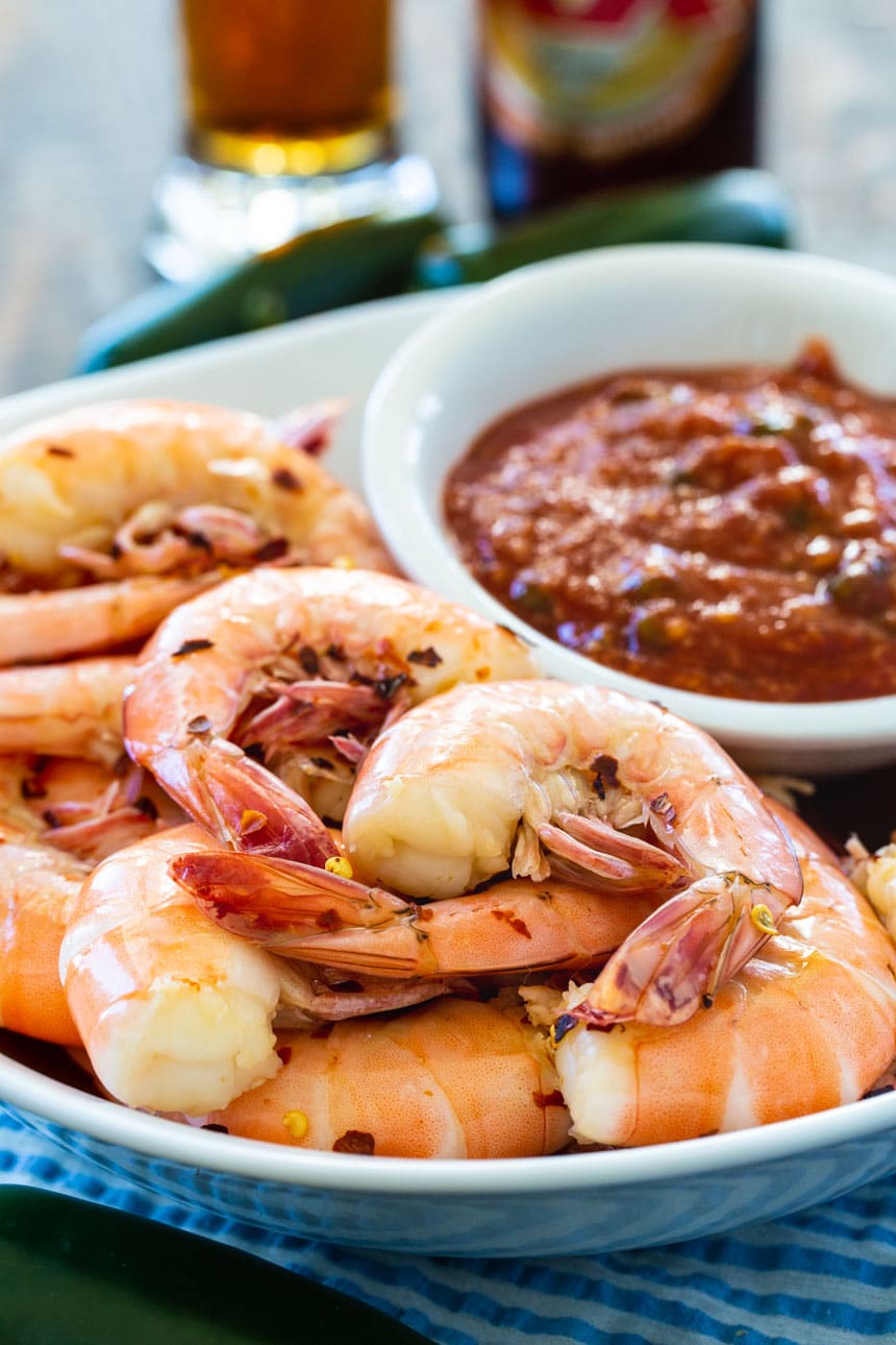 Drunken Shrimp with Roasted Jalapeno Cocktail Sauce