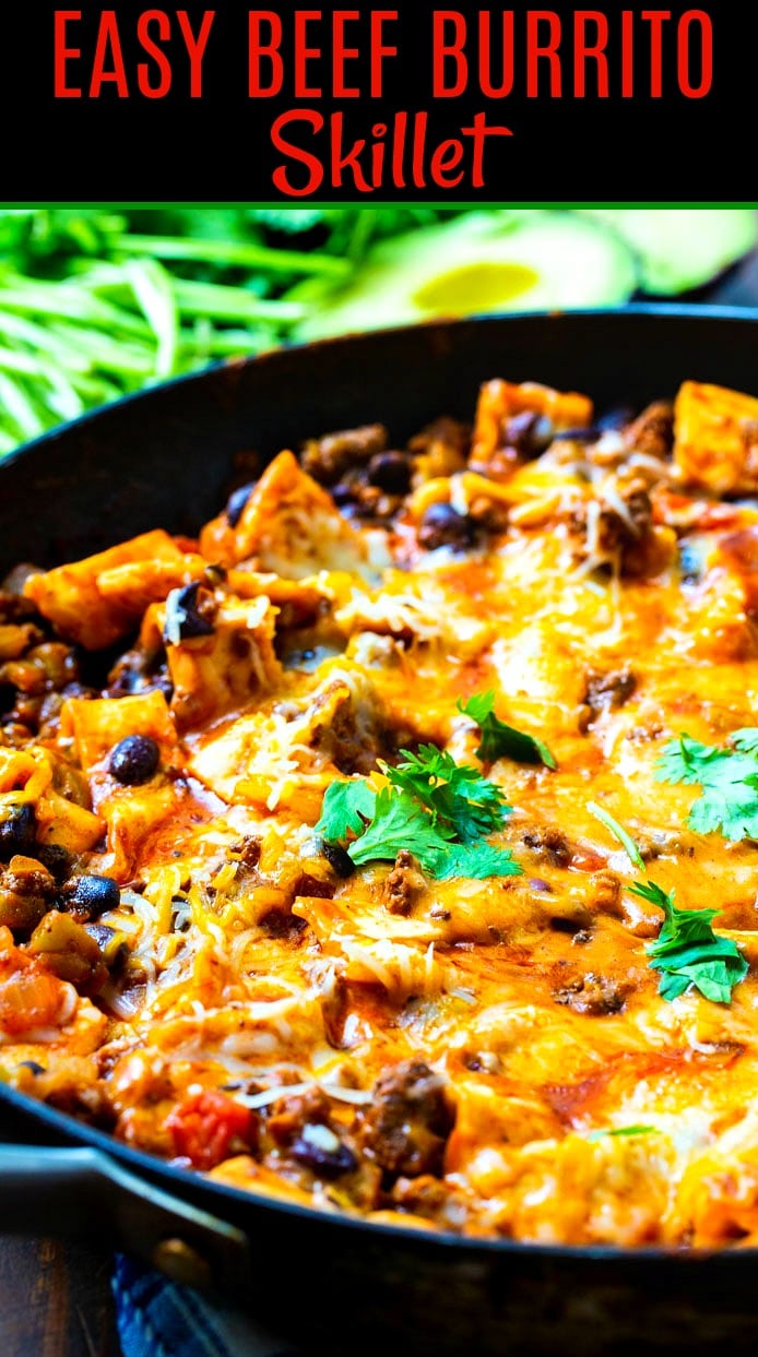 Burrito Skillet in a large skillet close-up.