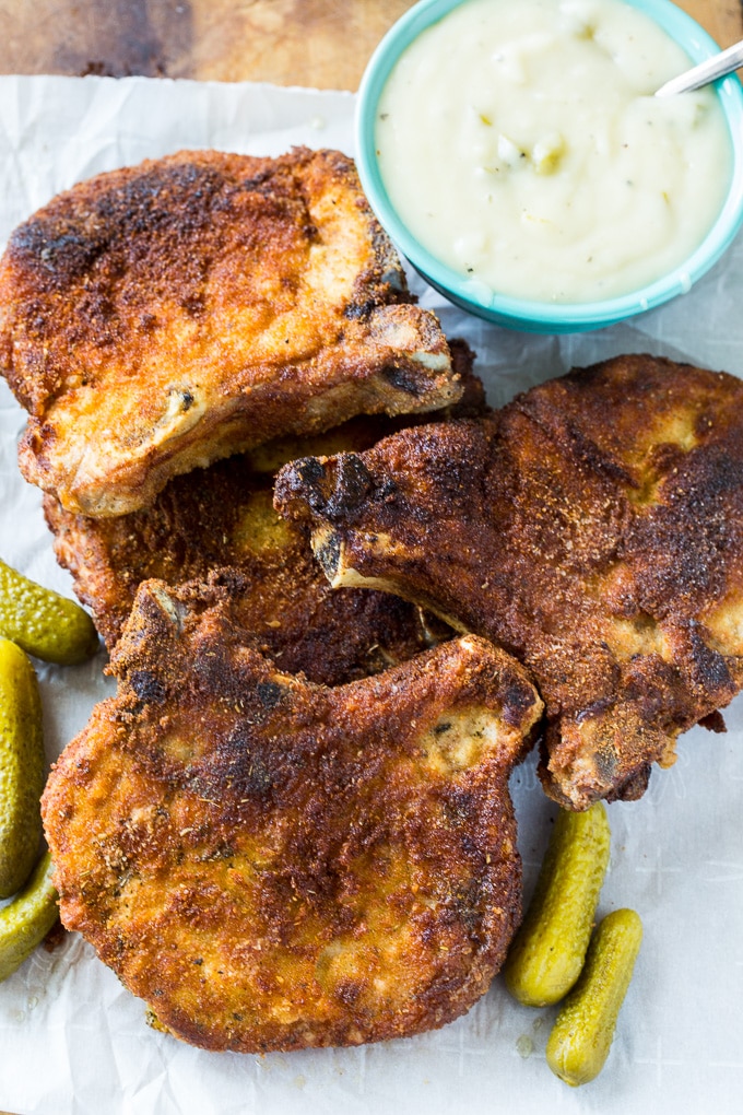 Fried Pork Chops with Pickle Juice Gravy