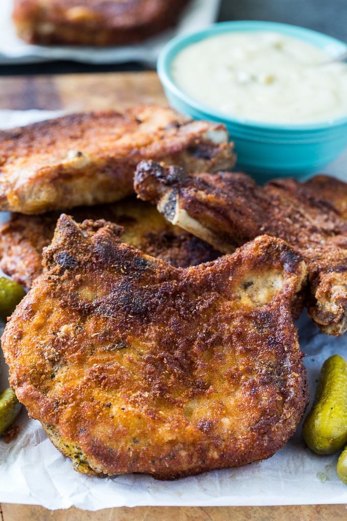 Fried Pork Chops with Pickle Juice Gravy