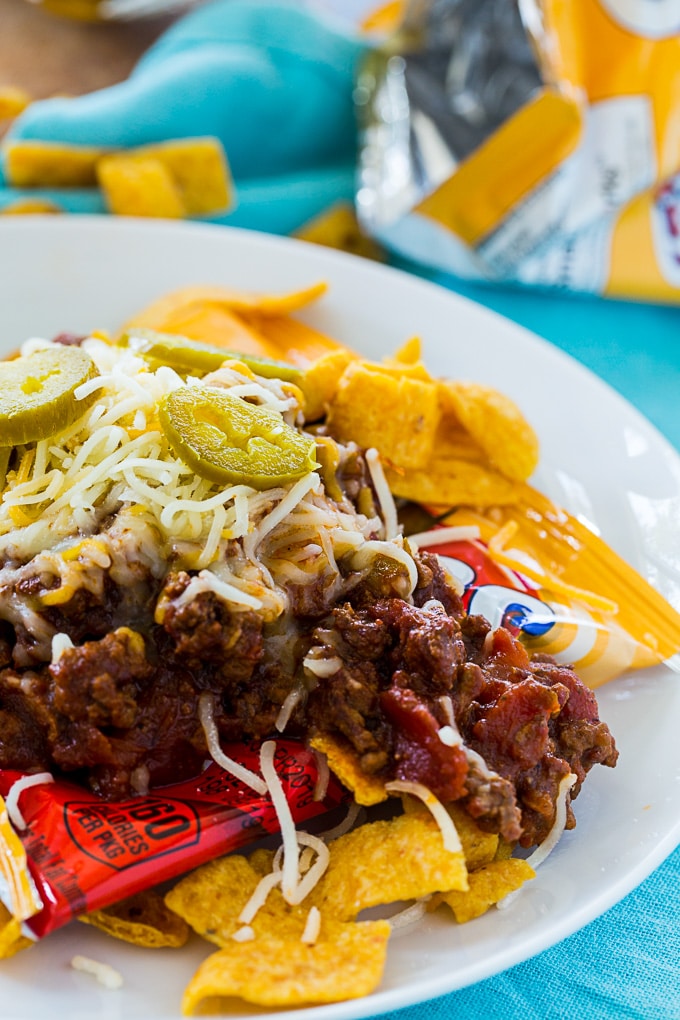 bag of fritos filled with chili
