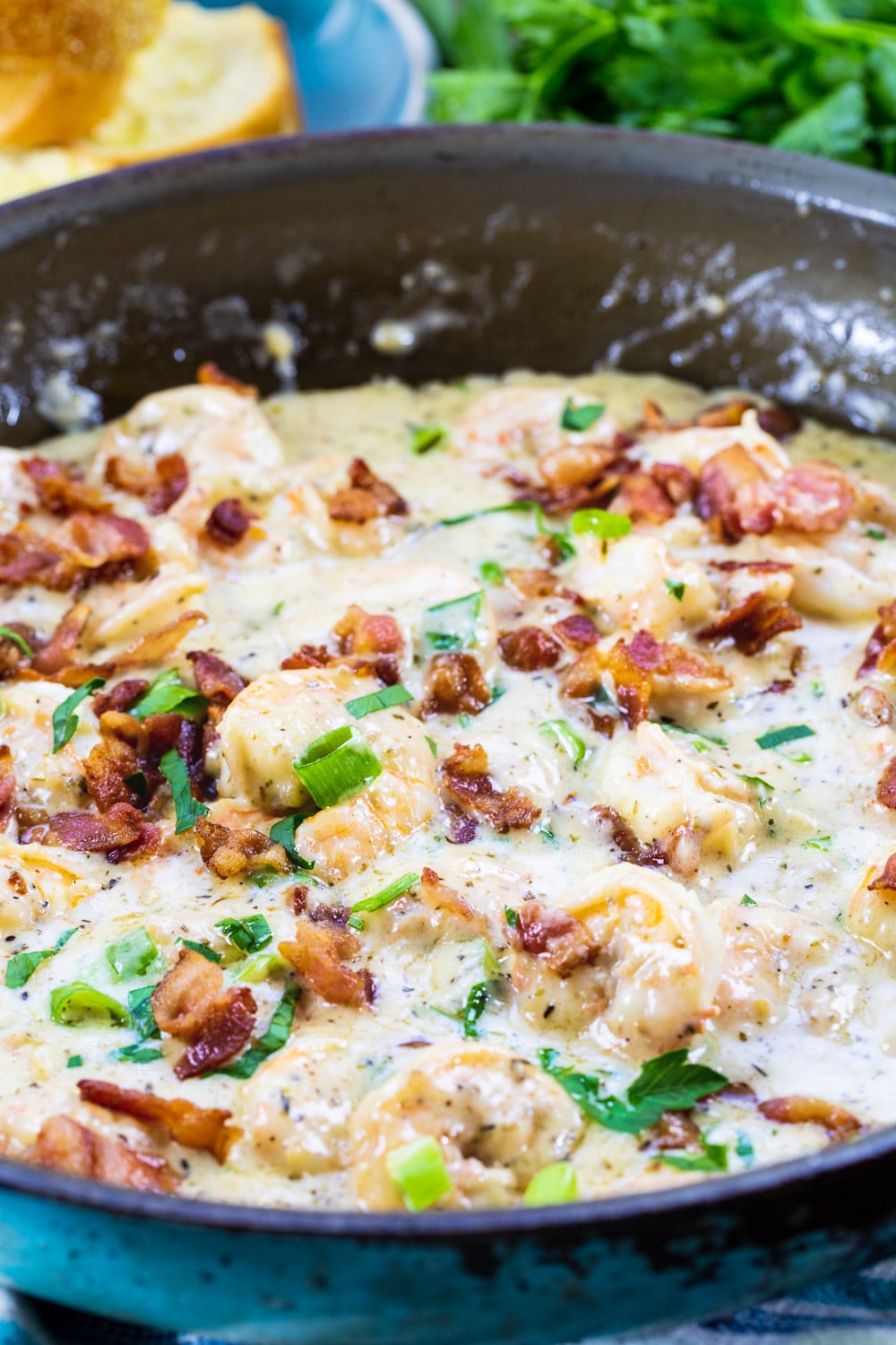 Garlic Shrimp in a nonstick pan.