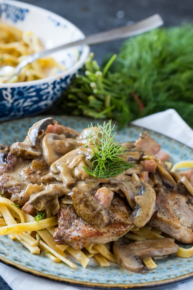 German Pork Cutlets with Mushroom Gravy