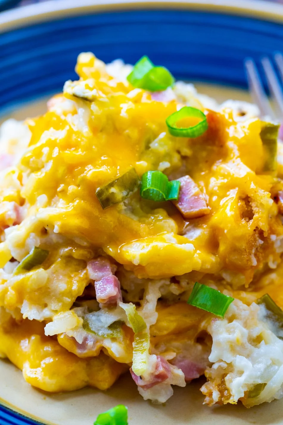 Ham and Cheese Hash Brown Casserole on a plate.