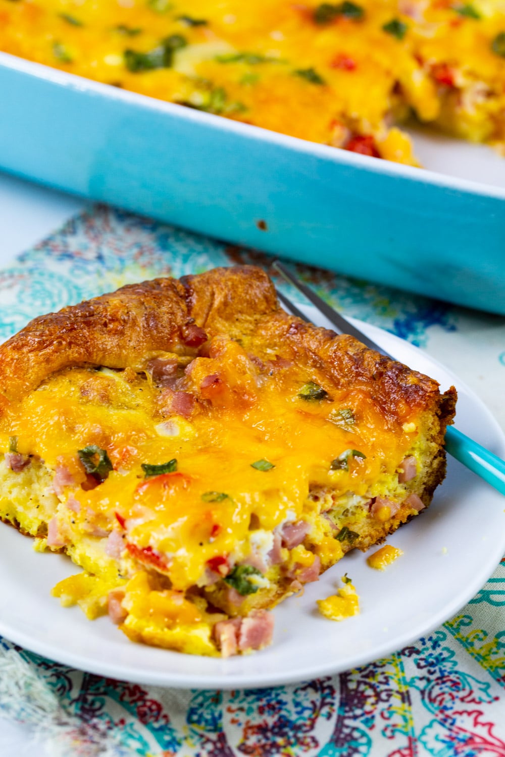 Slice of casserole on a plate.