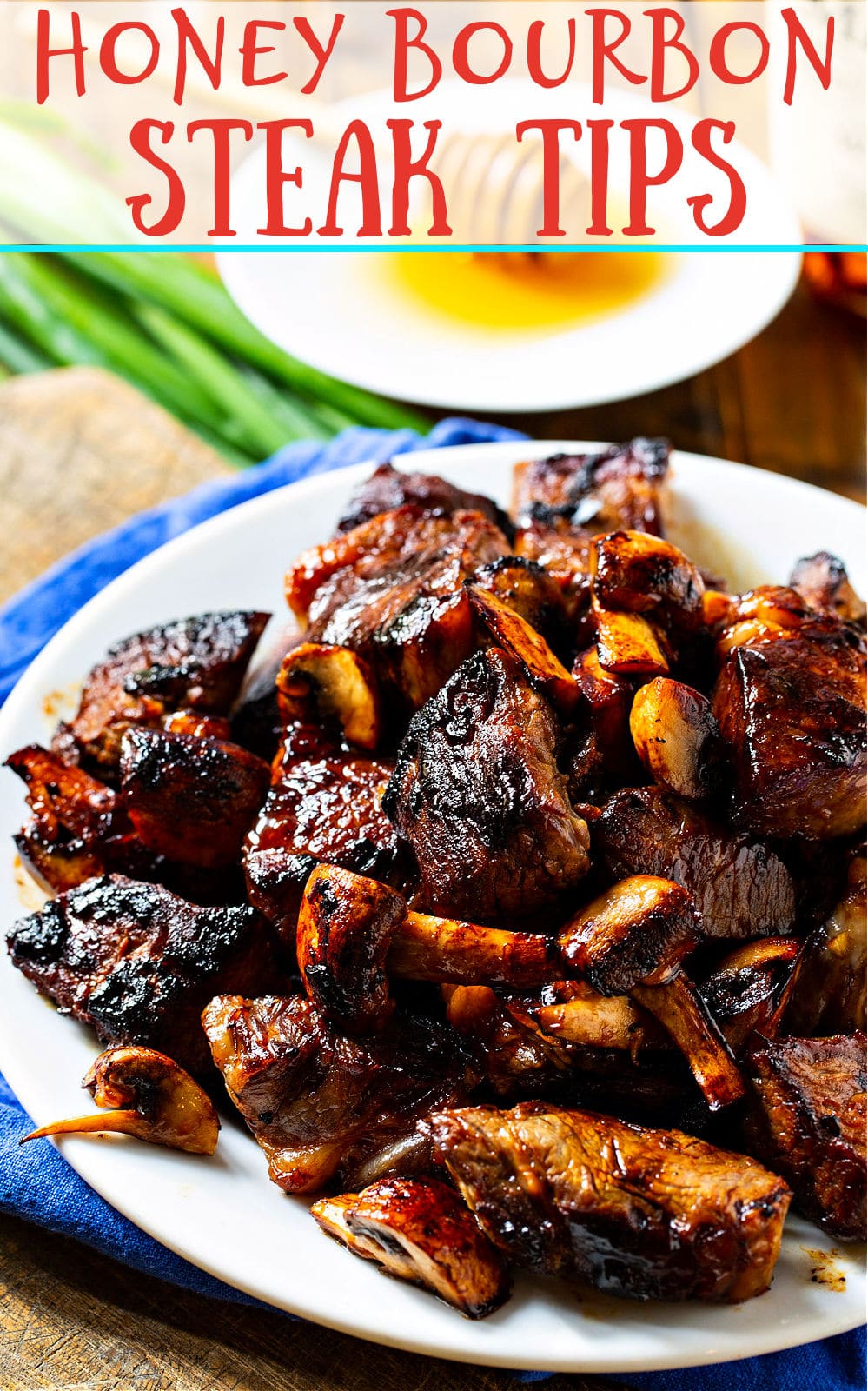 Honey Bourbon Steak Tips on a plate.