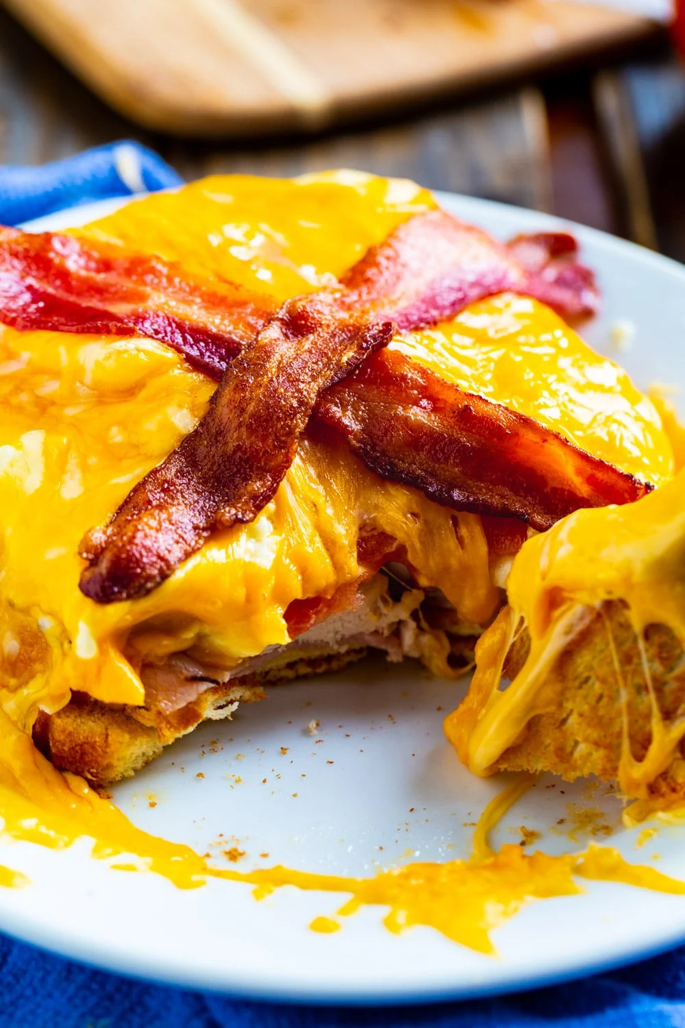 Piece cut out of Kentucky Hot Brown Sandwich.