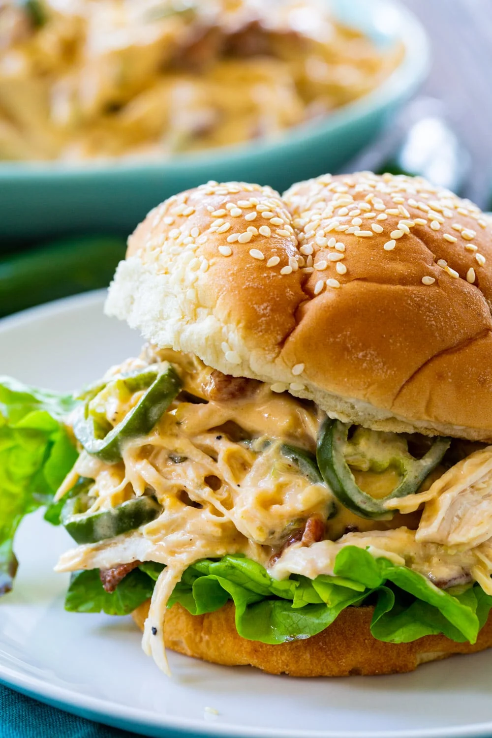 Jalapeno Popper Shredded Chicken on a bun.
