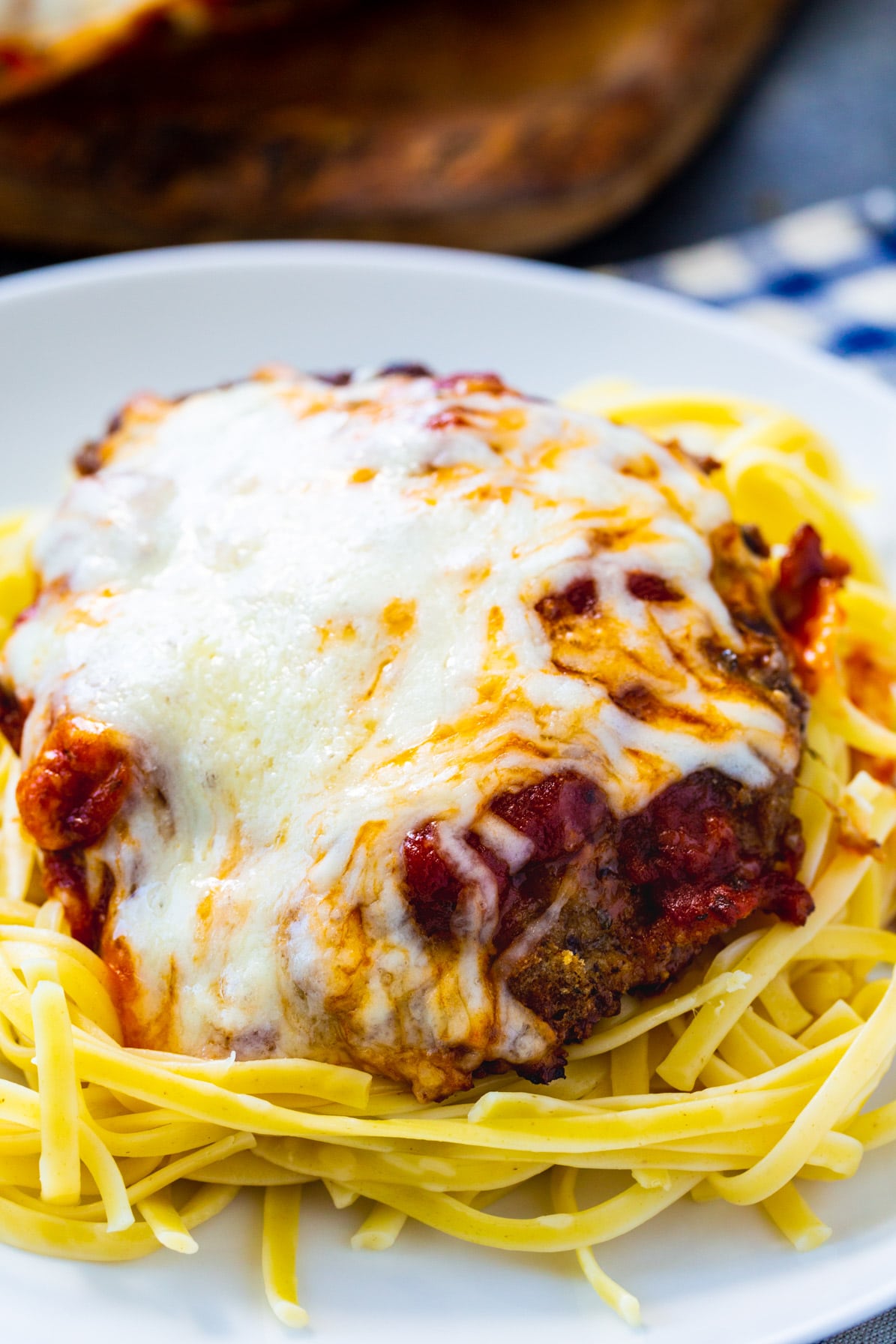 Close-up of Italian Cubed Beef over spaghetti