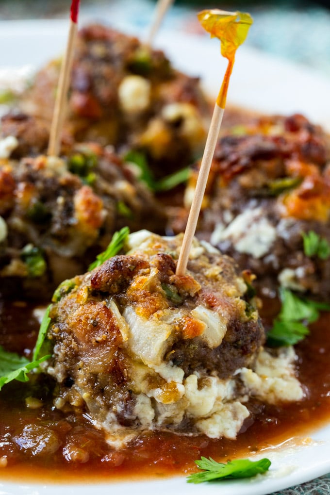 Jalapeno Popper Meatballs with salsa