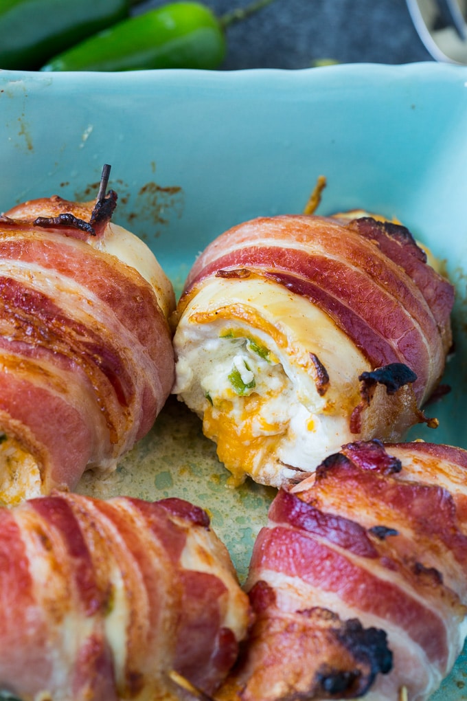 Bacon Wrapped Jalapeno Popper Stuffed Chicken