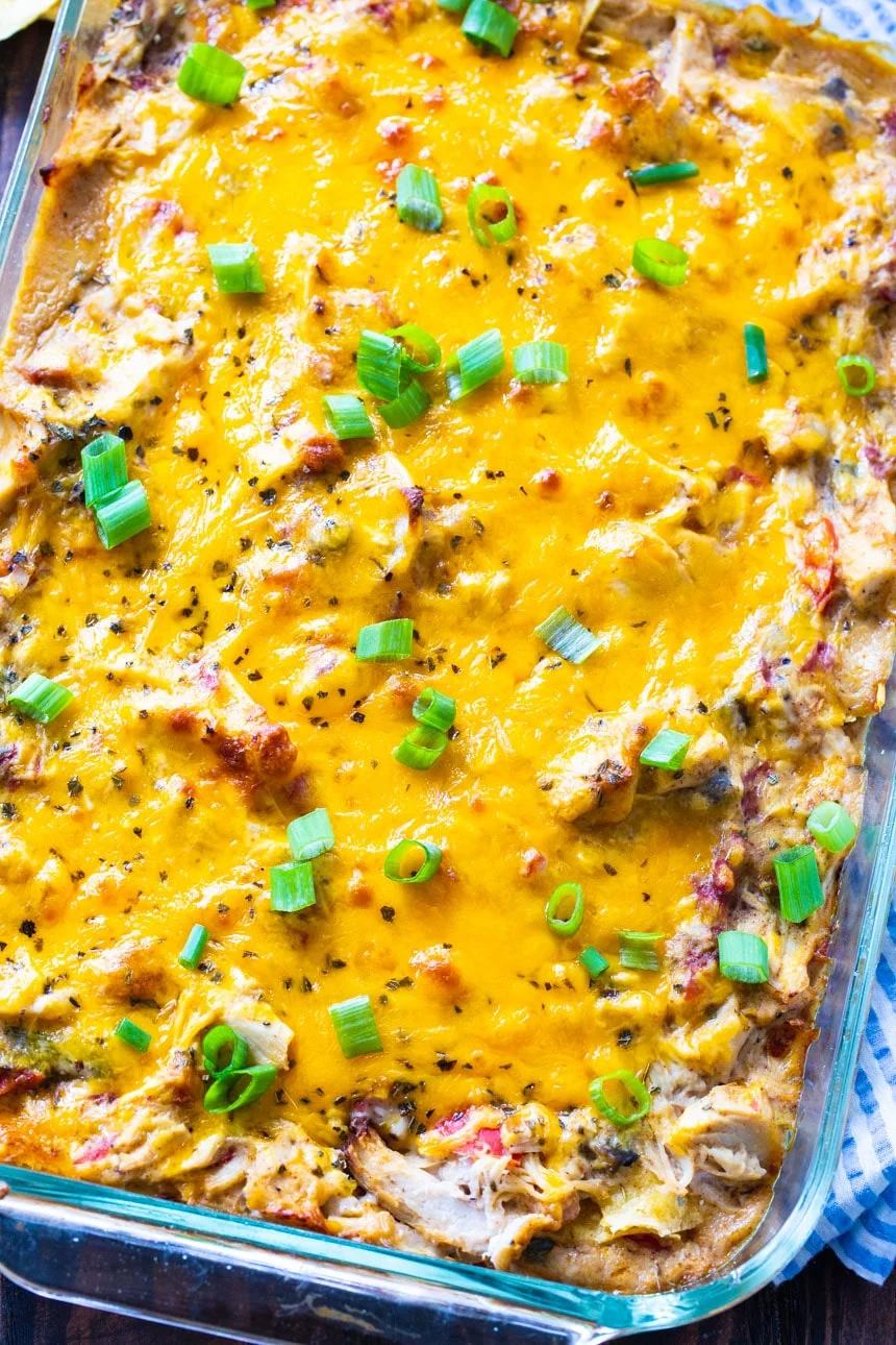 King Ranch Chicken Casserole in a baking dish