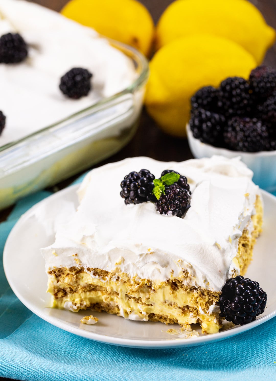 Piece of Lemon Icebox Cake on a small plate.