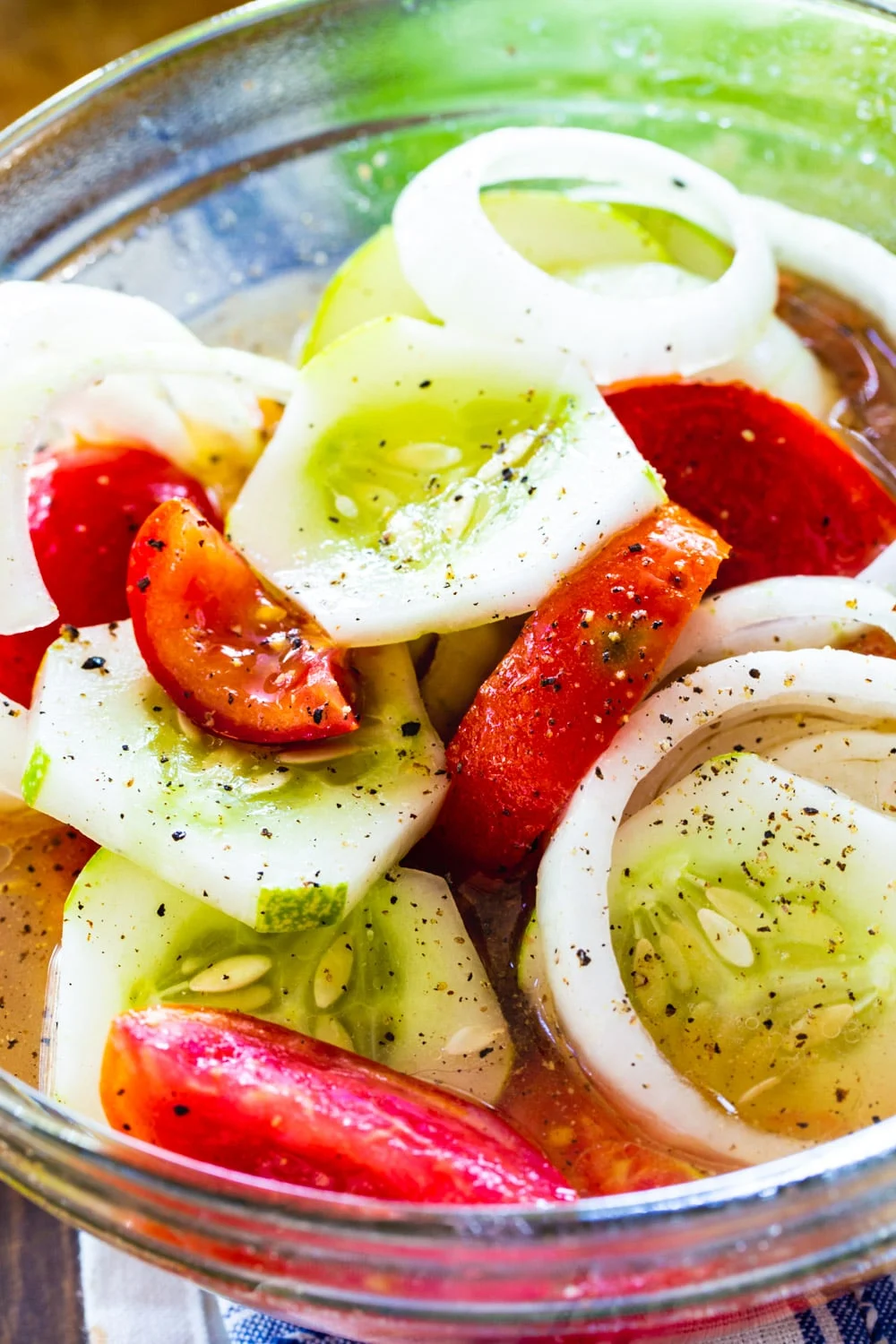 Close-up of Marinated Cucumber. Tomato, and Onion Salad.