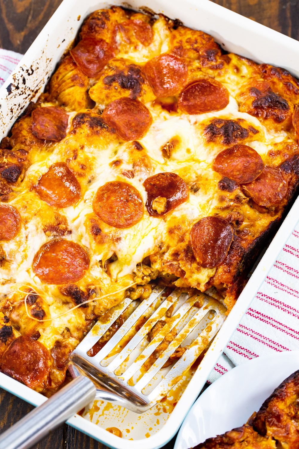 Bubble Up Pizza in baking dish.