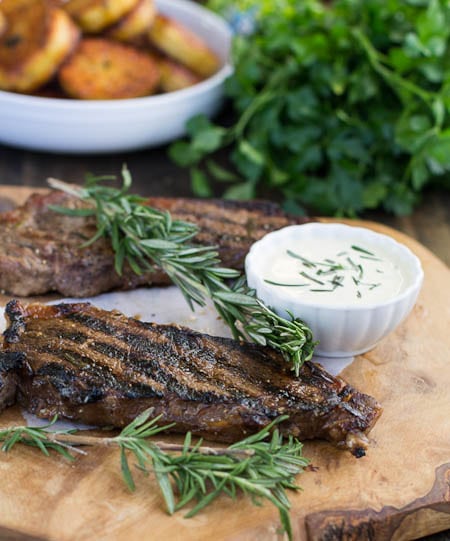 NY Strip Steak with Horseradish Mustrad Sauce