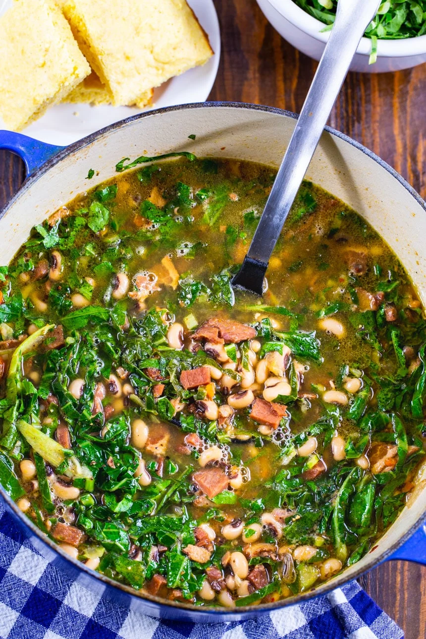 Overhead of New Year's Black-Eyed Pea Soup