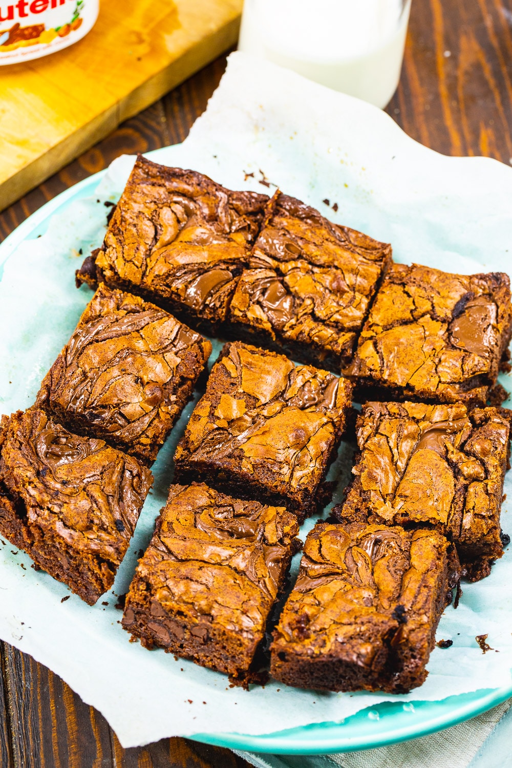 Nutella Brownies cut into squares.