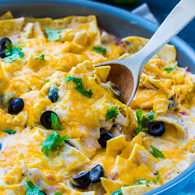 One Pot Creamy Chicken Enchilada Skillet