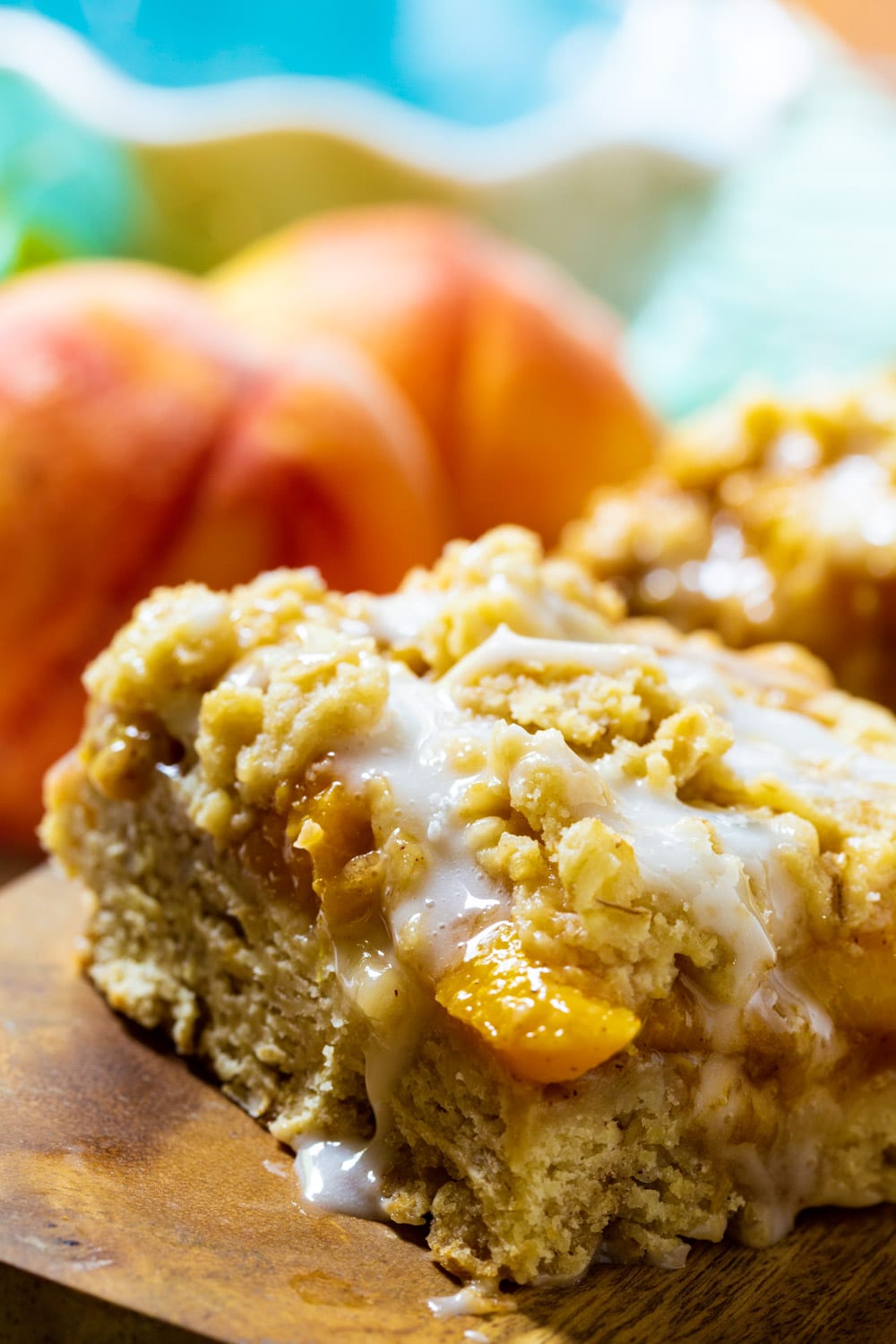 Close-up of a Peach Cobbler Bar.