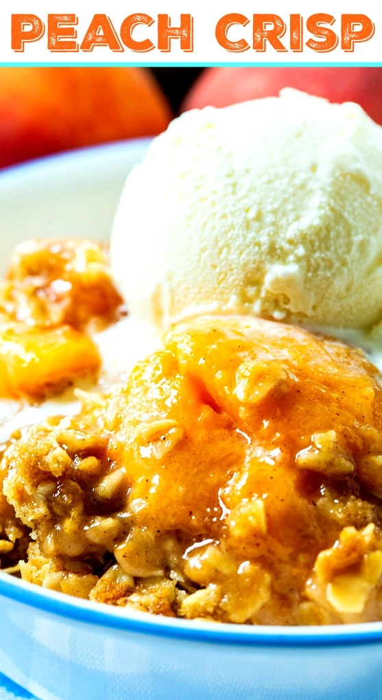 Peach Crisp with vanilla ice cream