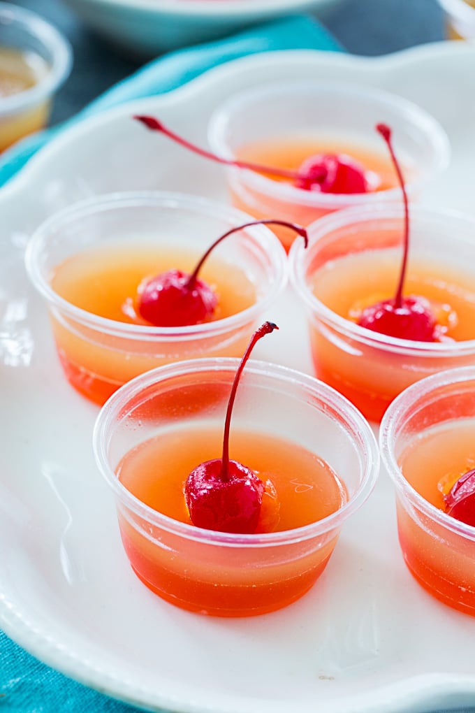 Jello shots in plastic cups.
