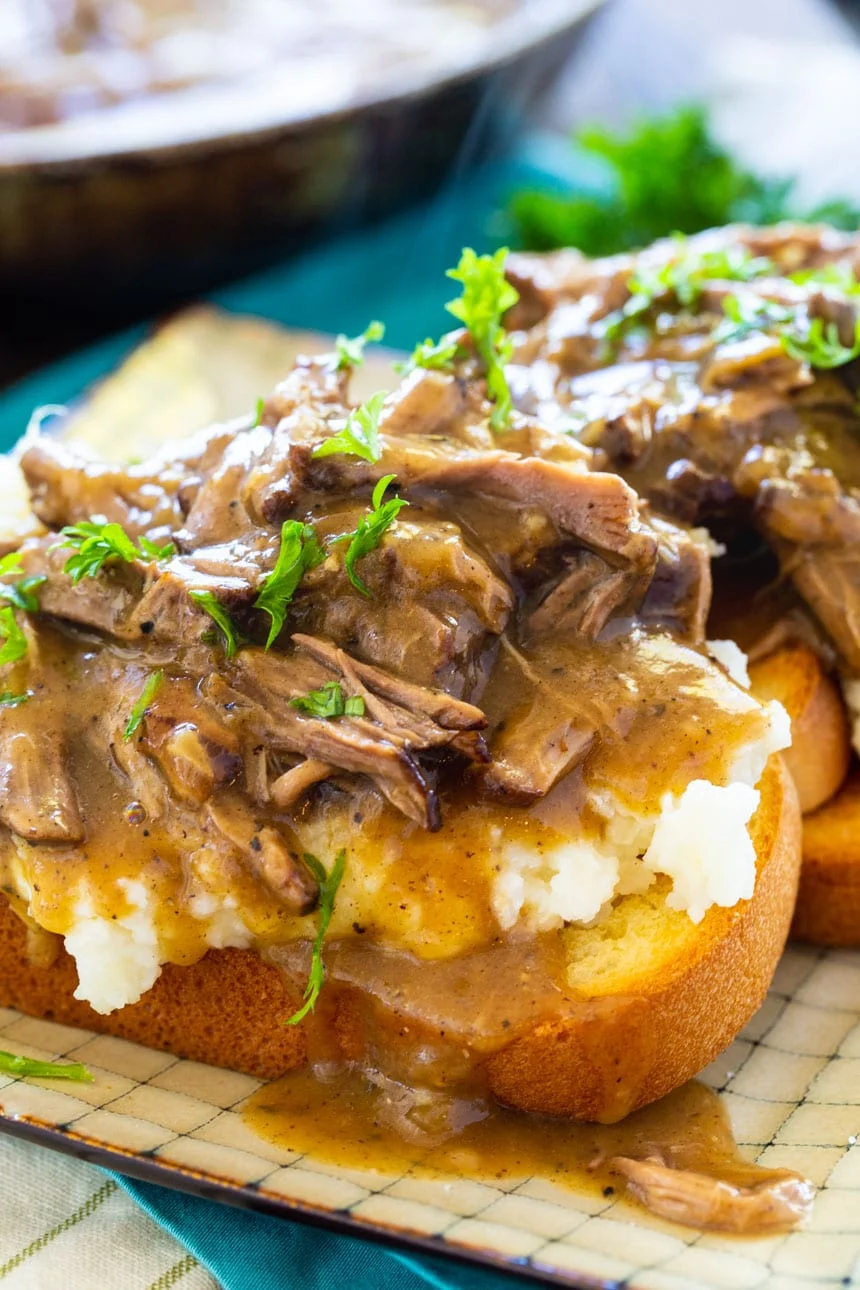 Hot Beef Sandwiches with Mashed Potatoes and Gravy