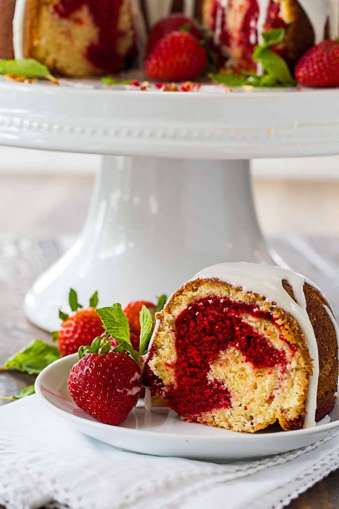 Red Velvet Marble Bundt Cake with glaze