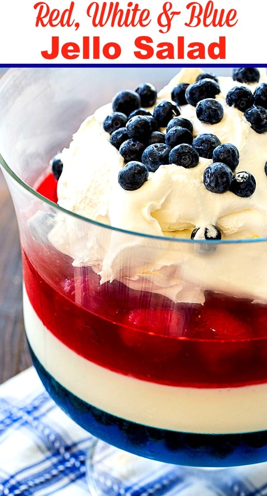 Red, White & Blue Jello Salad in a trifle dish
