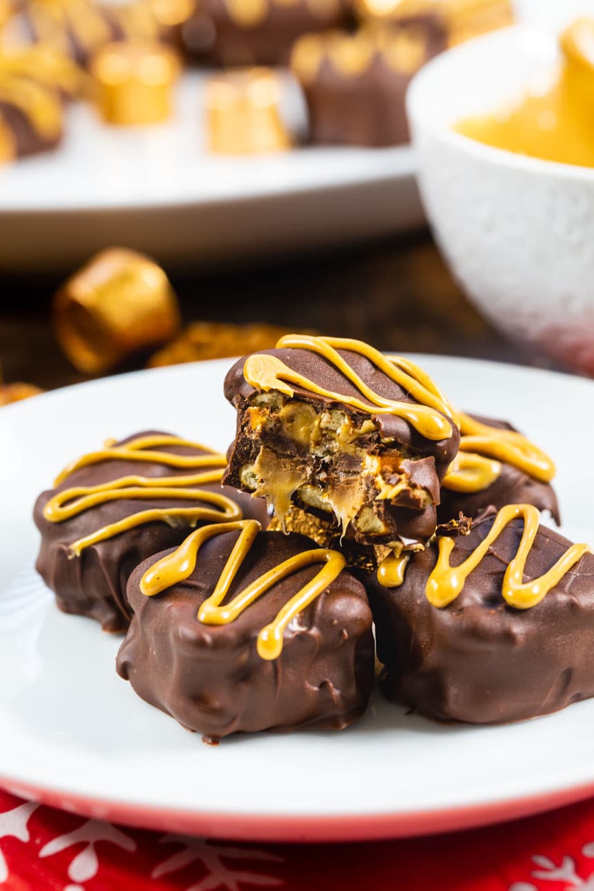 Rolo Pretzel Sandwich with a bite cut out.