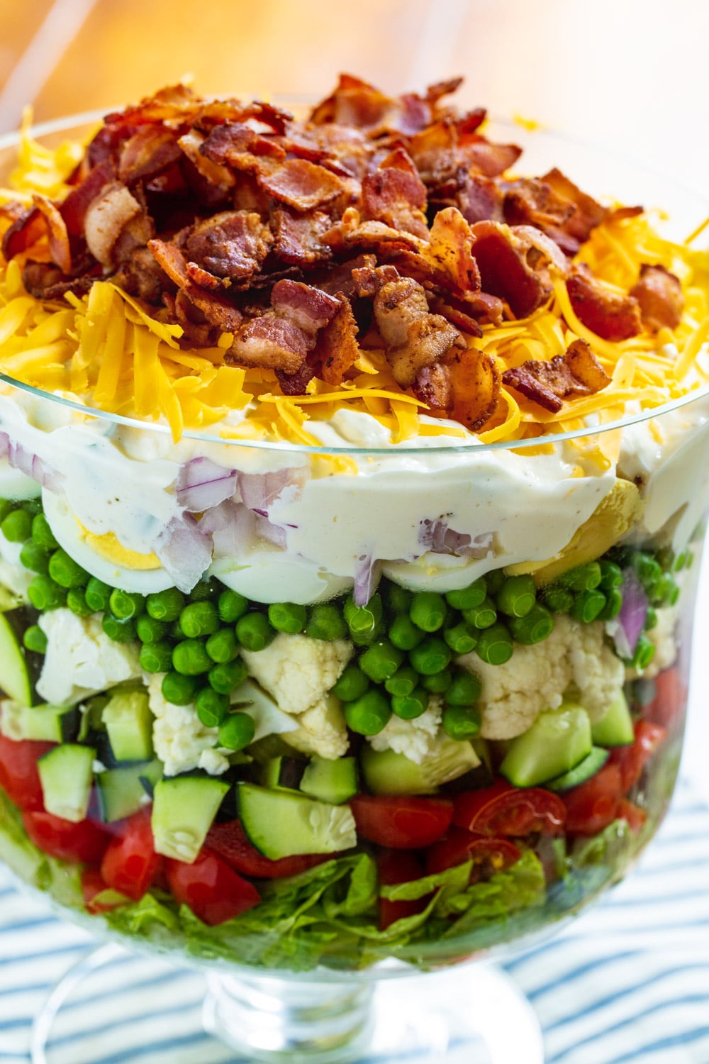 Close-up of Seven-Layer Salad.