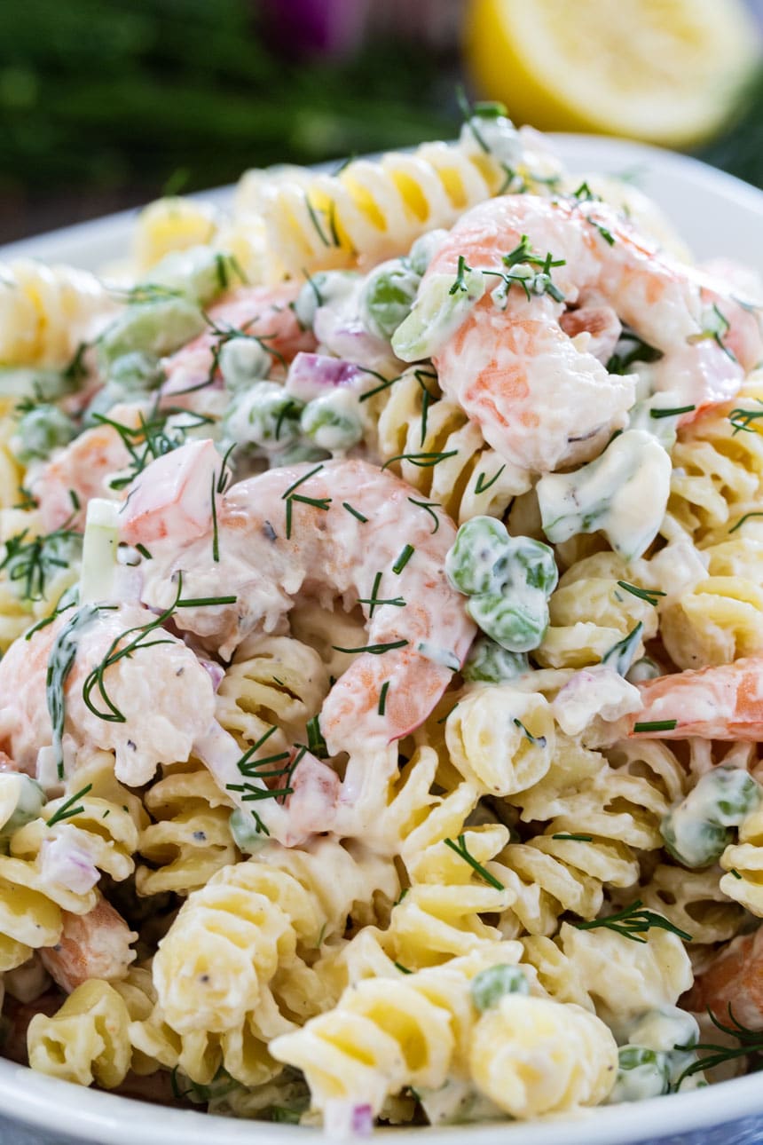 Close-Up of Shrimp and Dill Pasta Salad