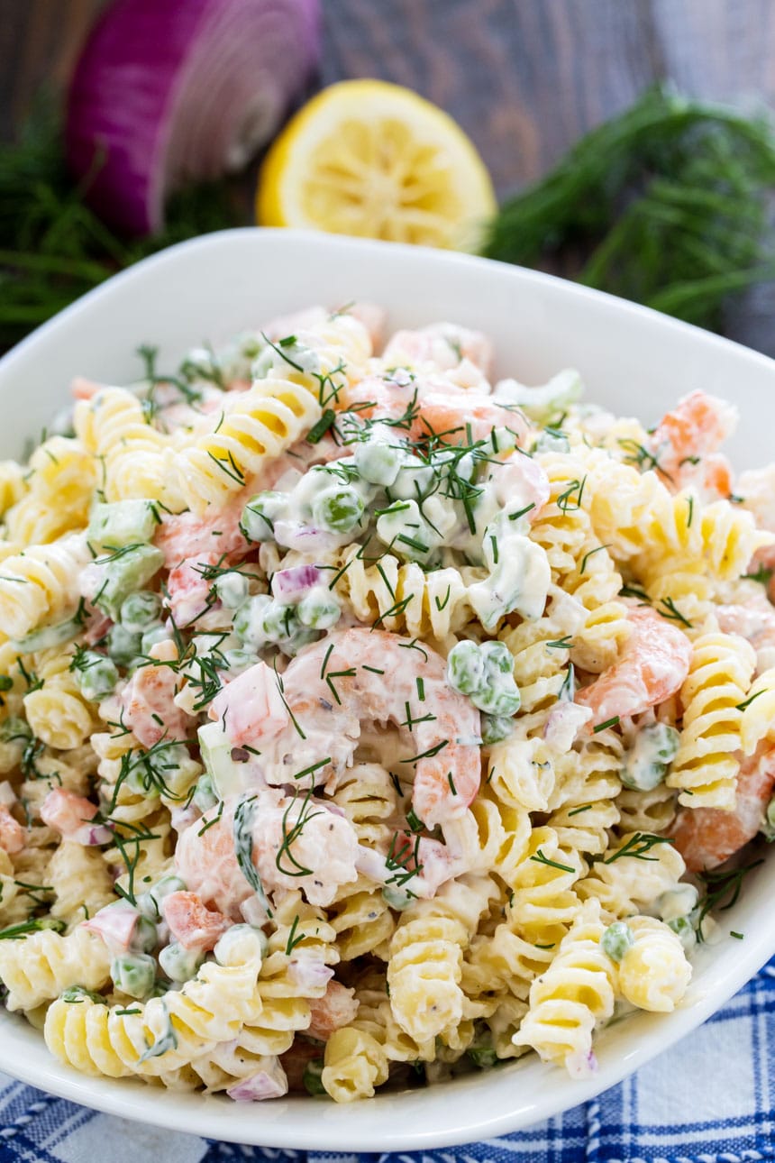Shrimp and Dill Pasta Salad close-up