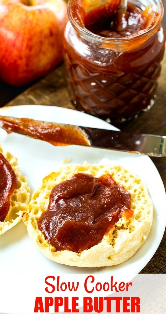 Close-up of Apple Butter on English Muffin.