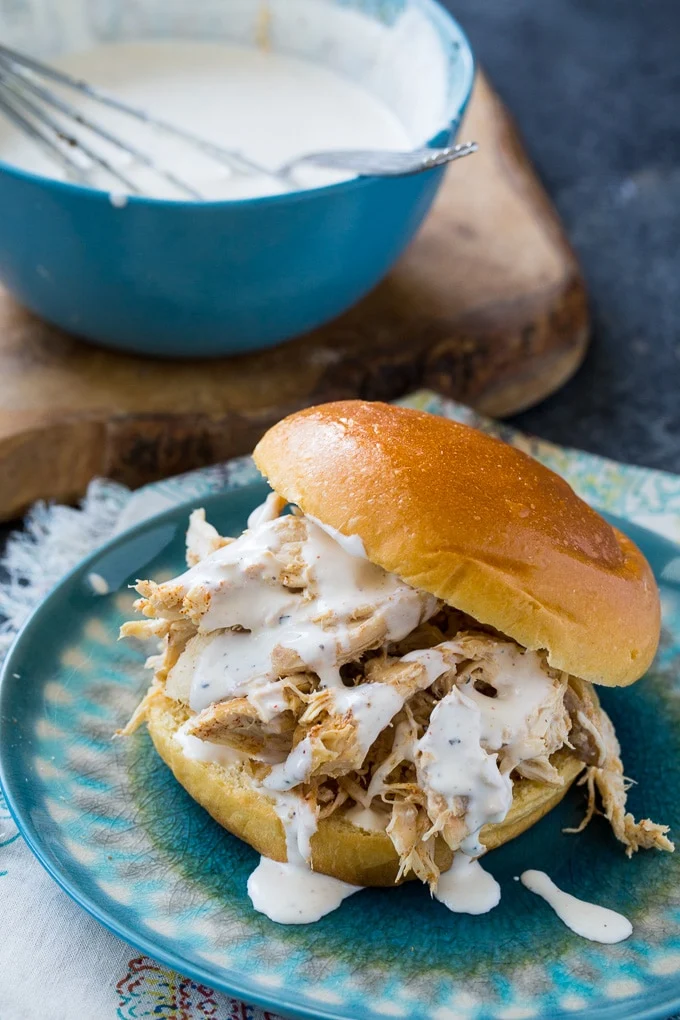 Slow Cooker Pulled Chicken with Alabama White BBQ Sauce