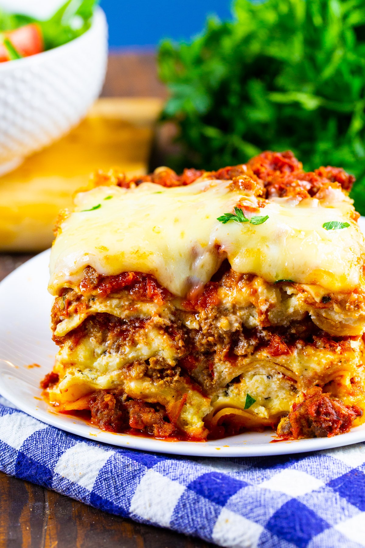 Slice of Sausage Lasagna on a plate.