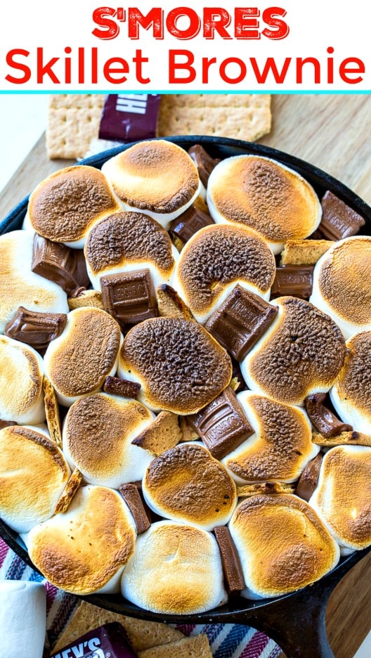 S'mores Brownie in cast iron skillet